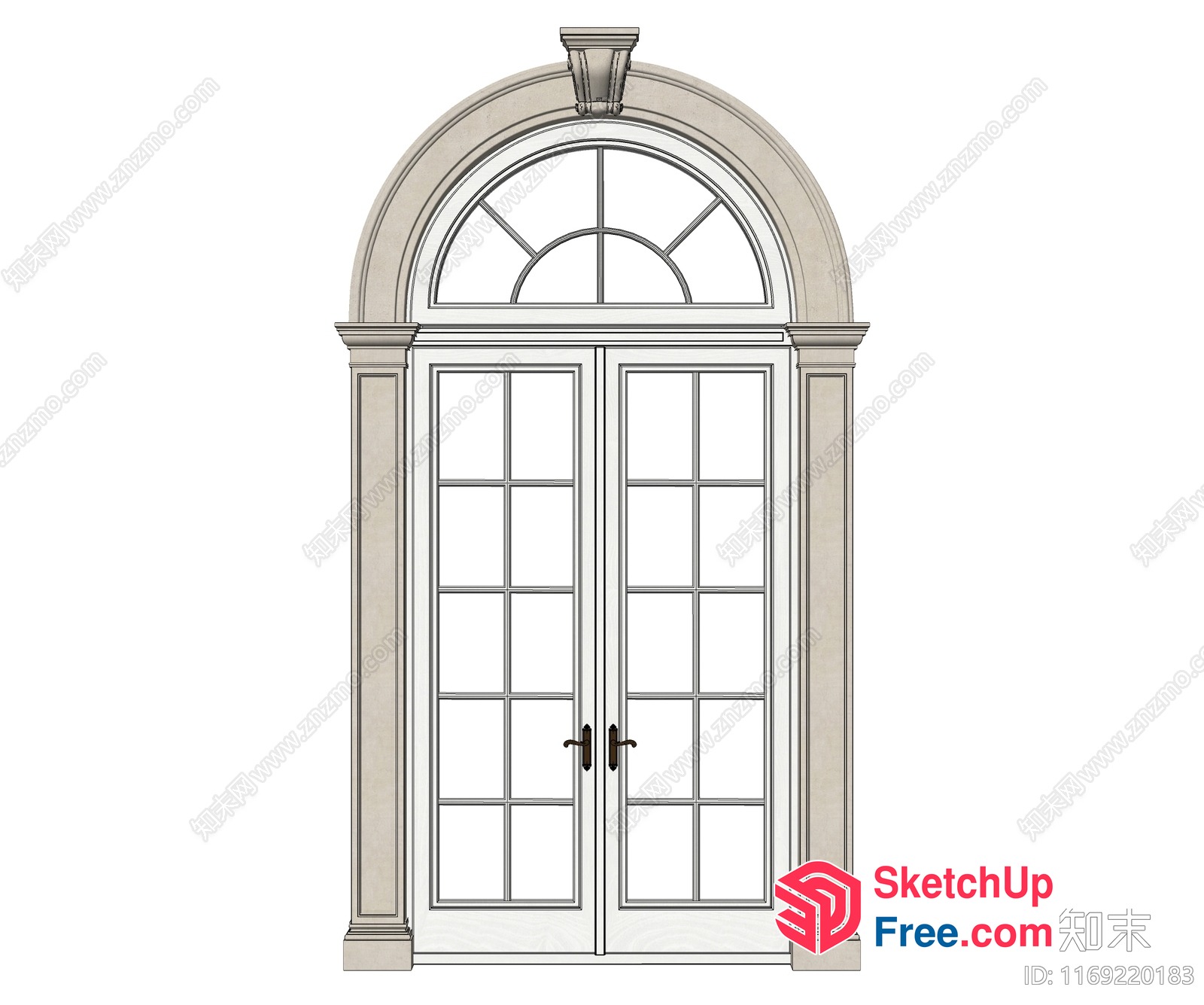 French Style Double Door With Arched Window 3D SketchUp File