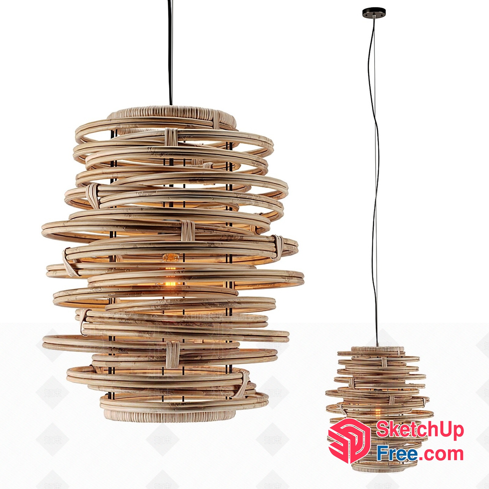 Spiral Woven Rattan Pendant Light 3D SketchUp File