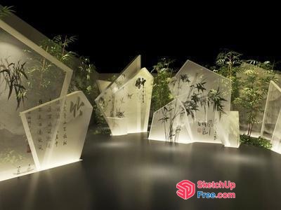 Modern Asian-Inspired Glass Art Decor 3D SketchUp File