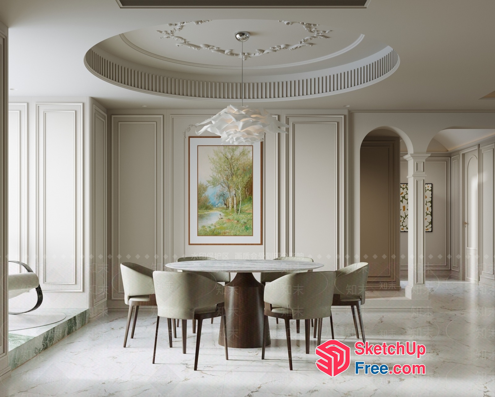 Elegant Marble Dining Room With Classic Moulding 3D SketchUp File