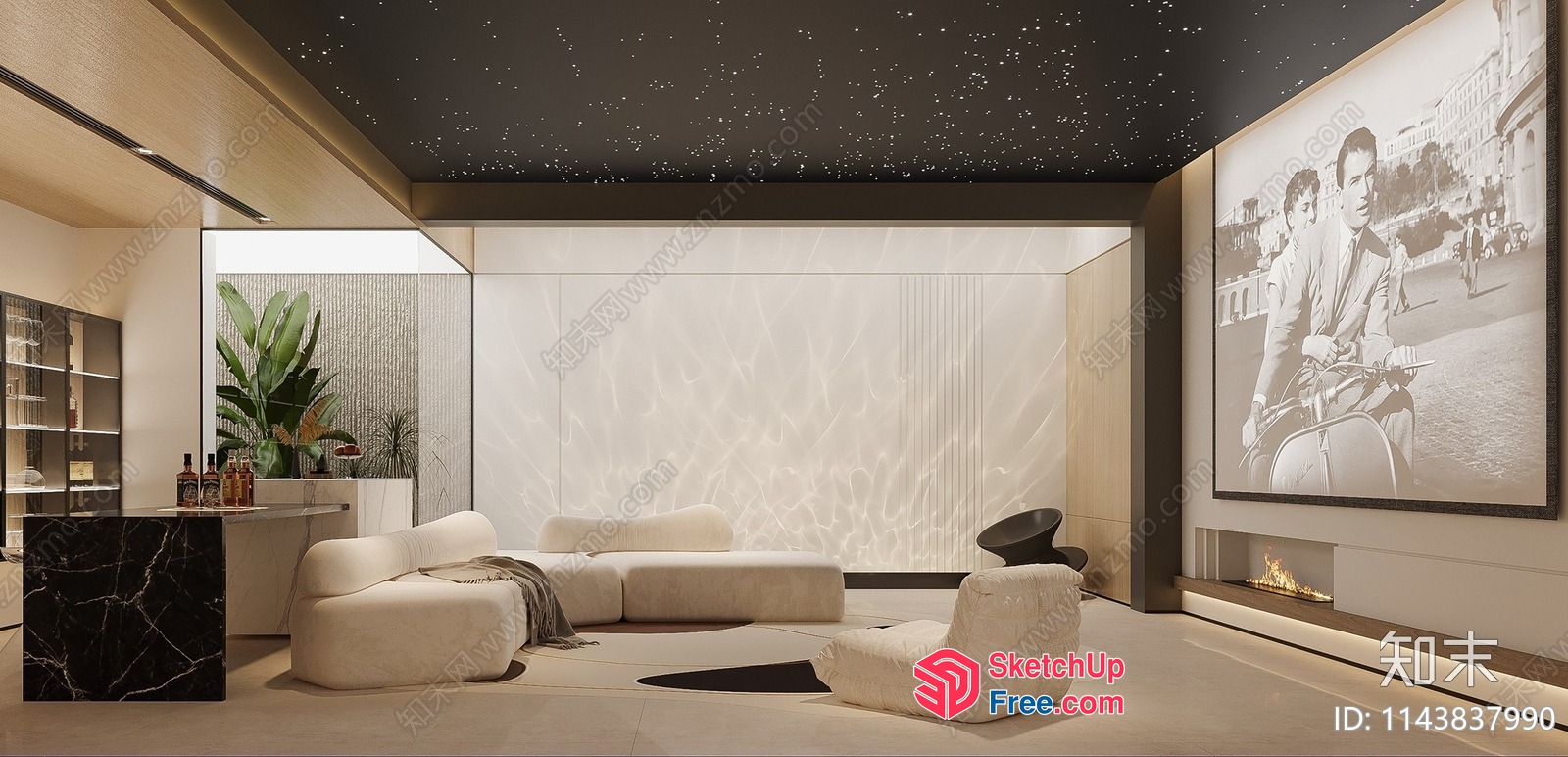 Modern Minimalist Living Room With Elegant Fireplace 3D SketchUp File