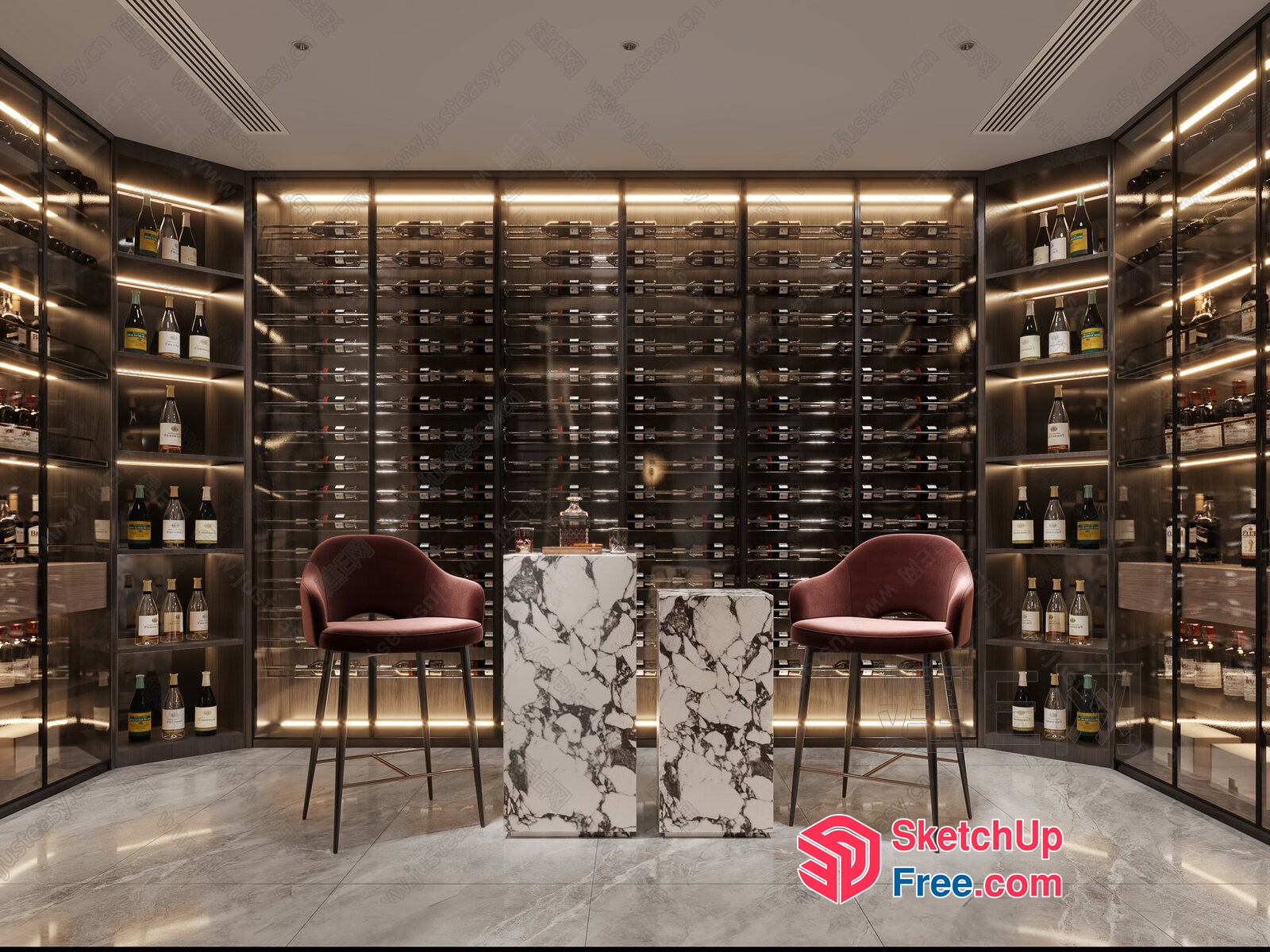 Luxurious Wine Storage Room With Elegant Bar Seating 3D SketchUp File