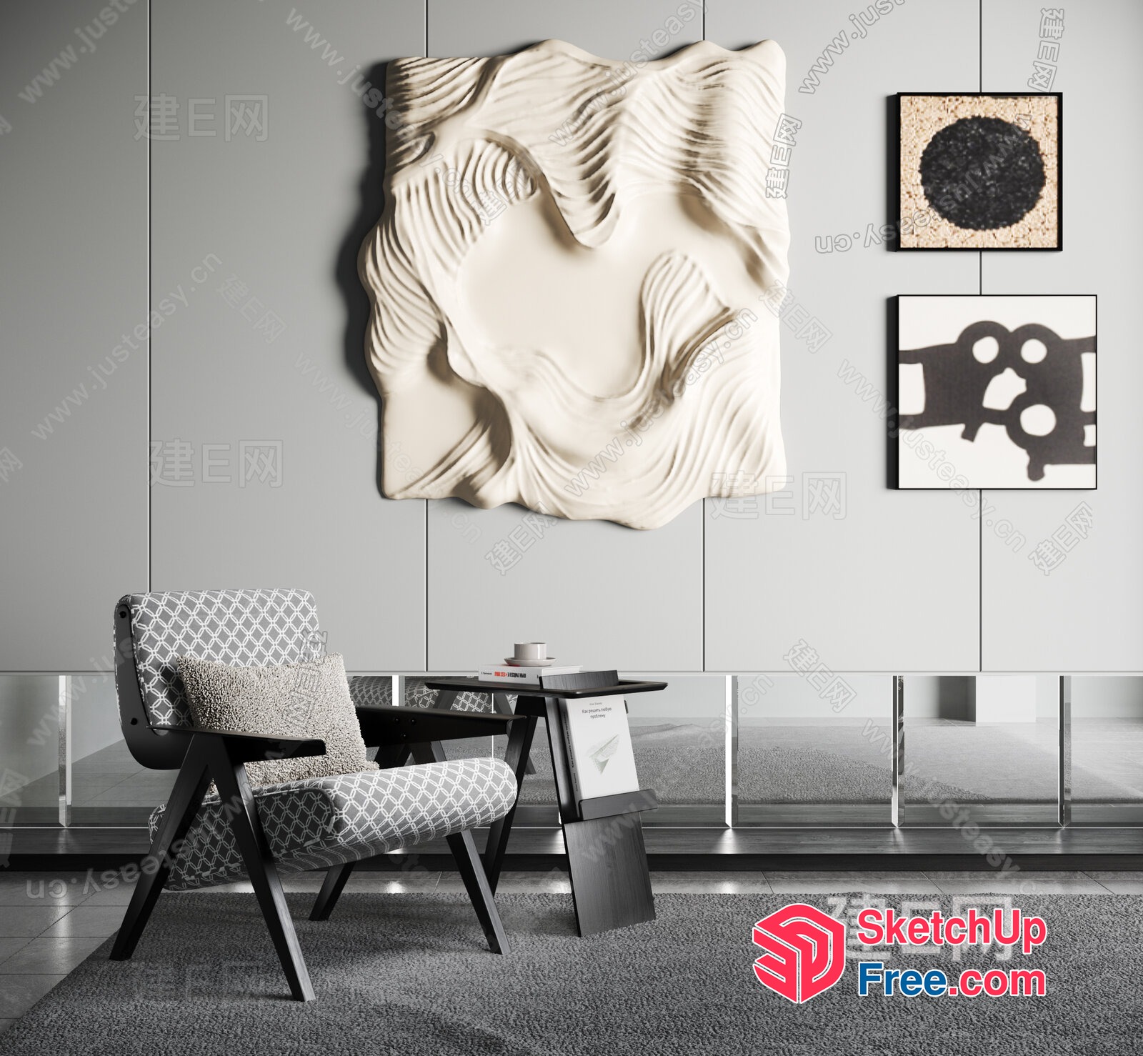 Modern Interior Design With Carved Artwork 3D SketchUp File