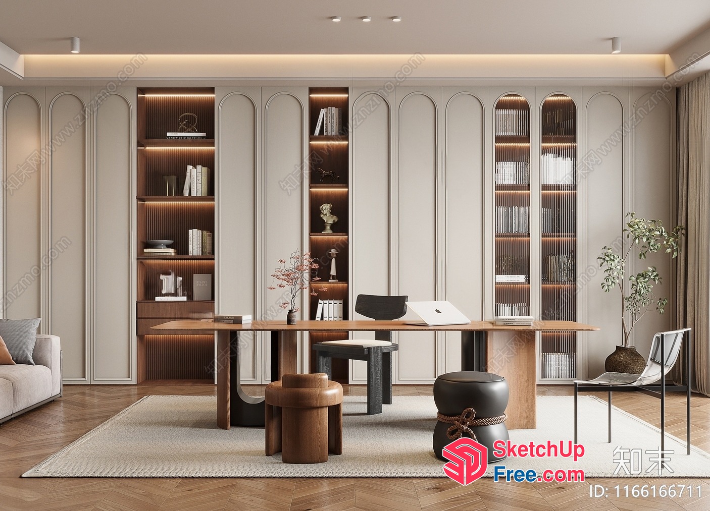Elegant Office Space With Modern Furniture And Lighting 3D SketchUp File