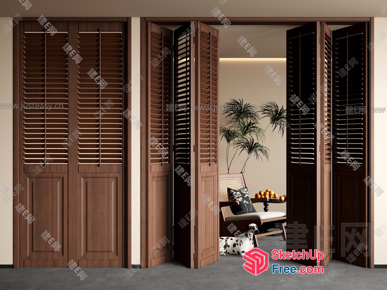Brown Wooden Folding Doors With Shutters 3D SketchUp File