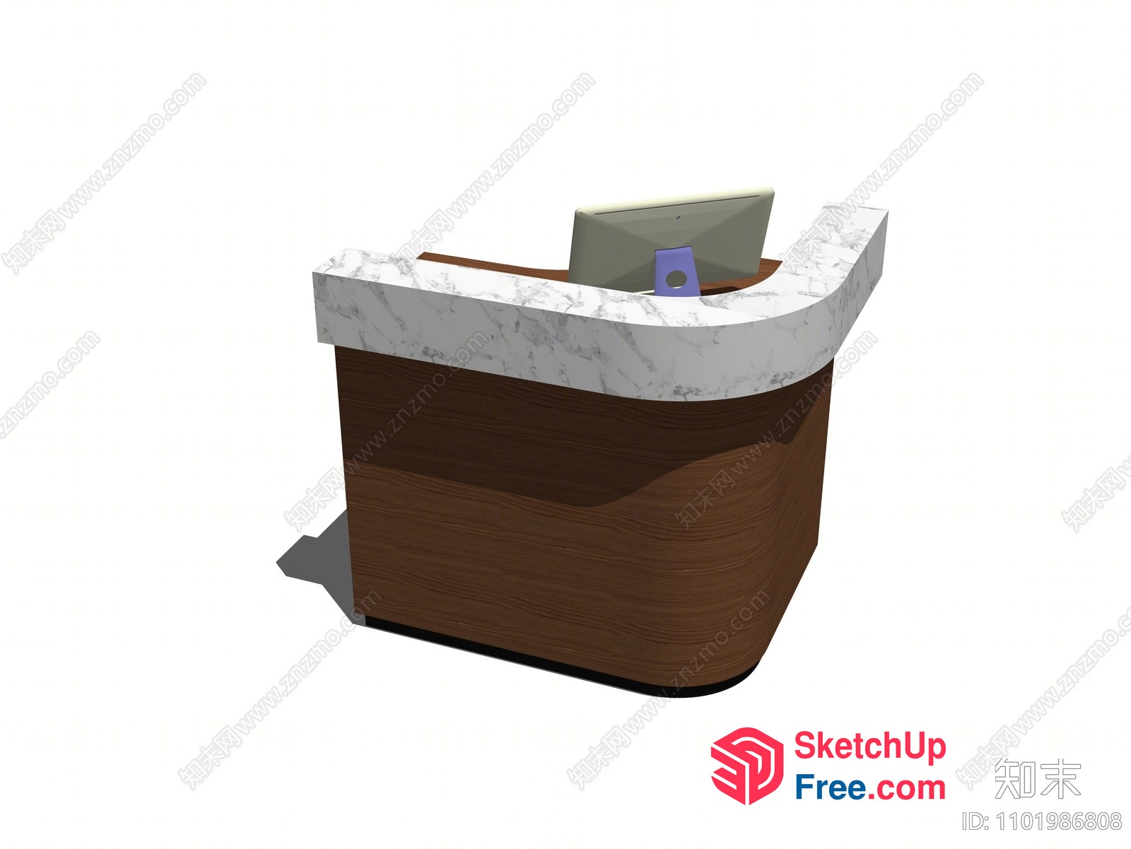 Modern Reception Desk With Marble Top And Wooden Base 3D SketchUp File