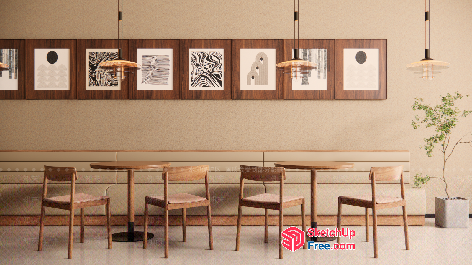 Minimalist Nordic Style Dining Area With Elegant Lighting 3D SketchUp File