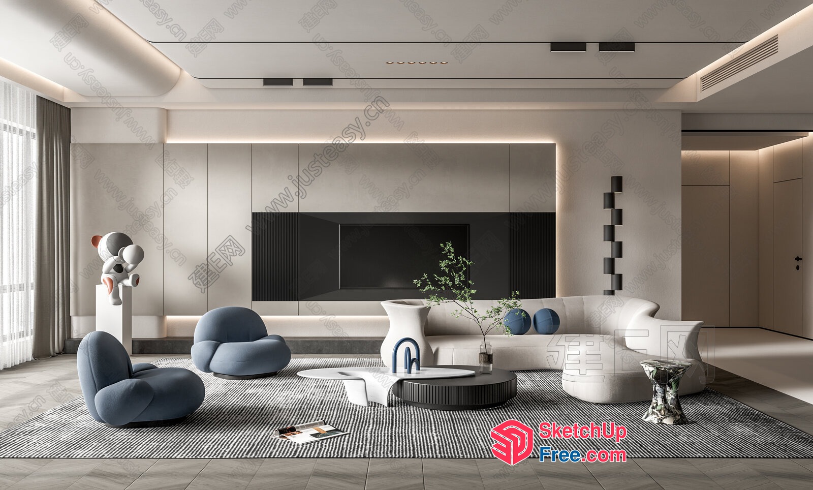 Modern Minimalist Living Room With Sleek Furniture 3D SketchUp File