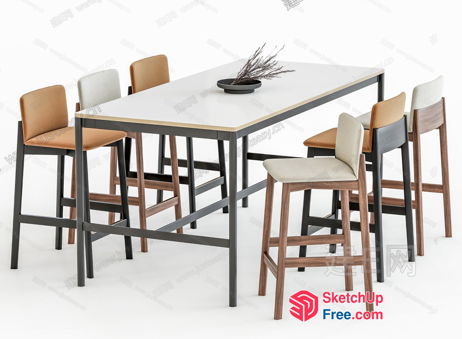 Modern Dining Table Set With Bar Chairs 3D SketchUp File