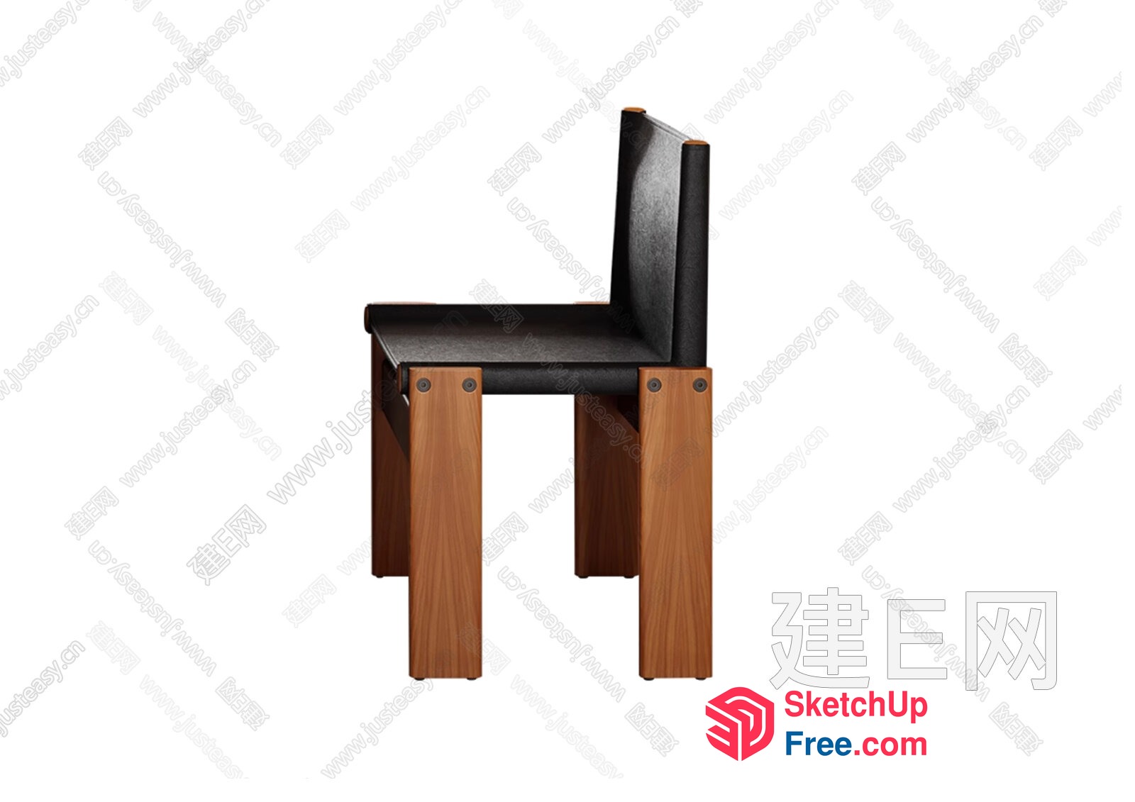 Black And Brown Leather Chair With Wooden Legs 3D SketchUp File