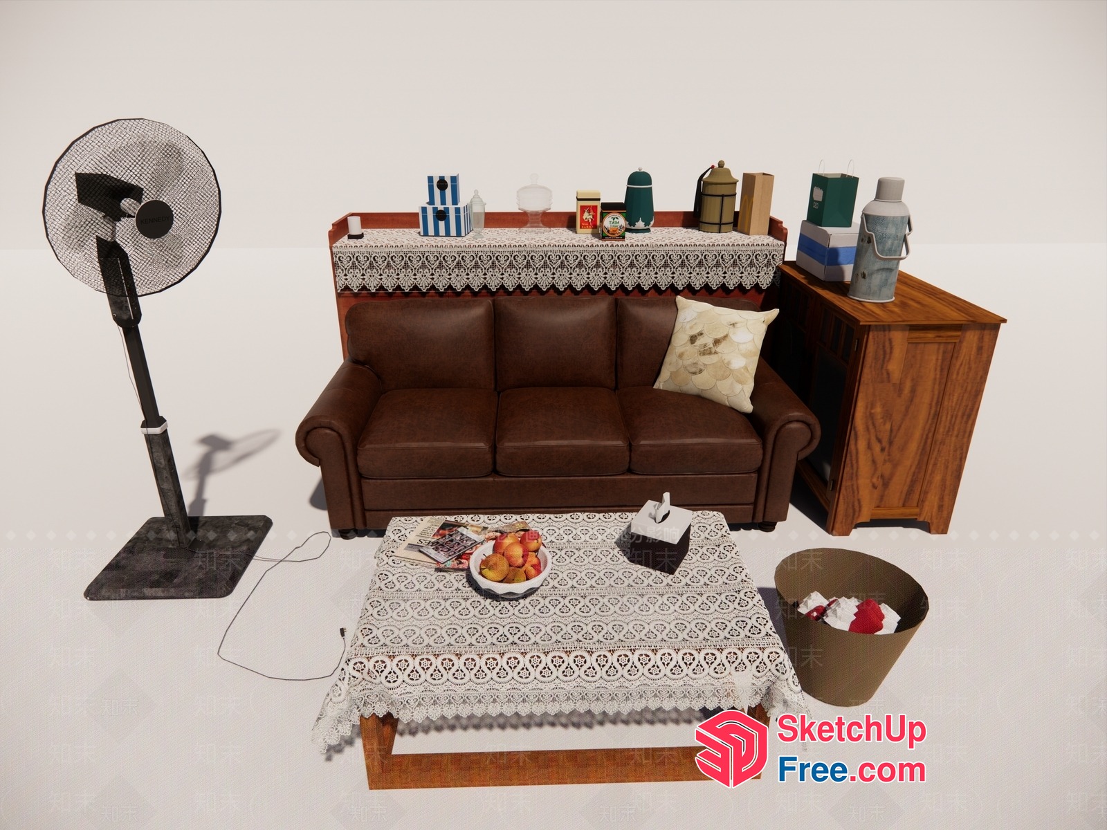 Classic Living Room With Leather Sofa And Vintage Decor 3D SketchUp File