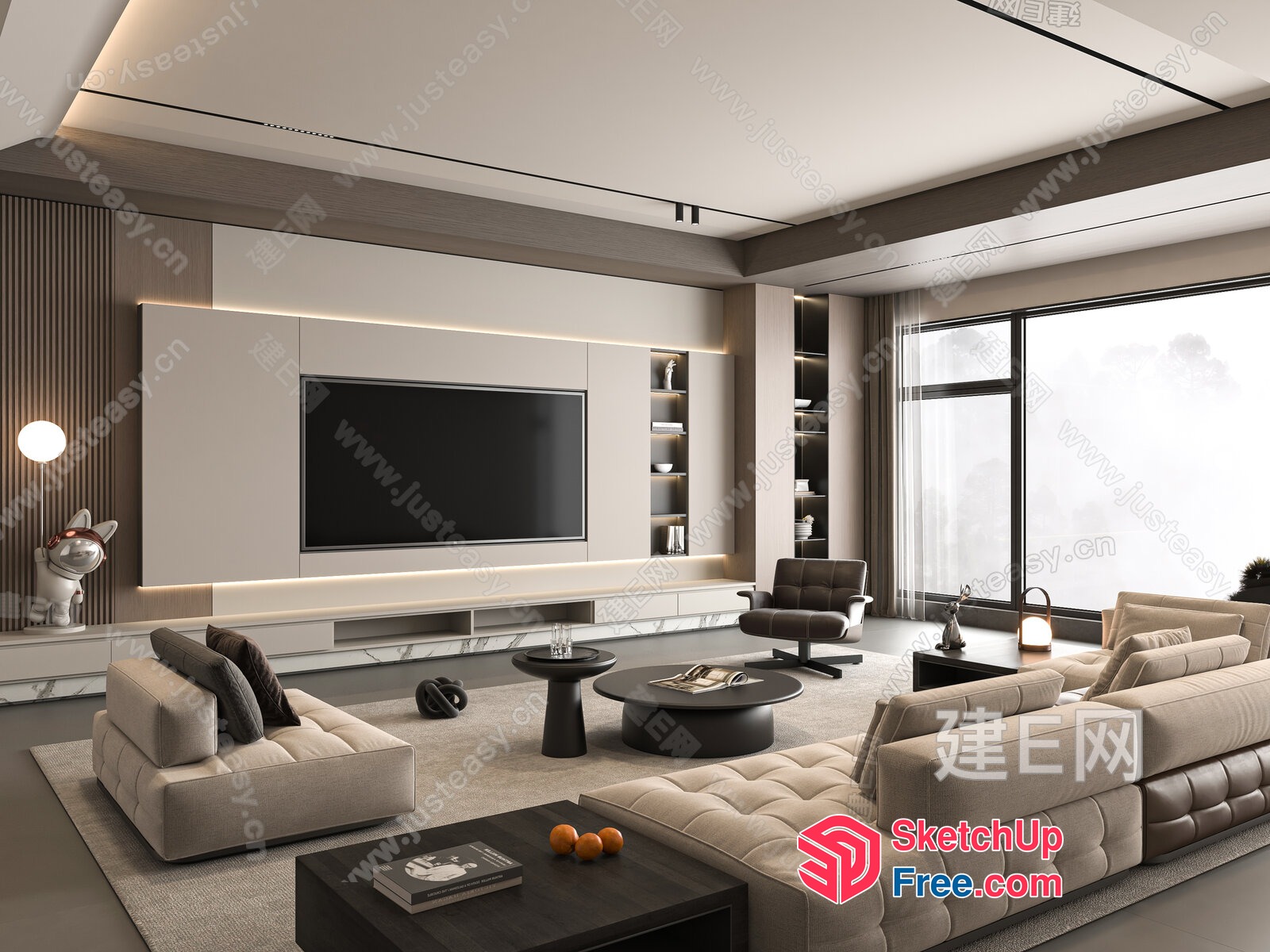 Modern Living Room With Tv And Sofa 3D SketchUp File