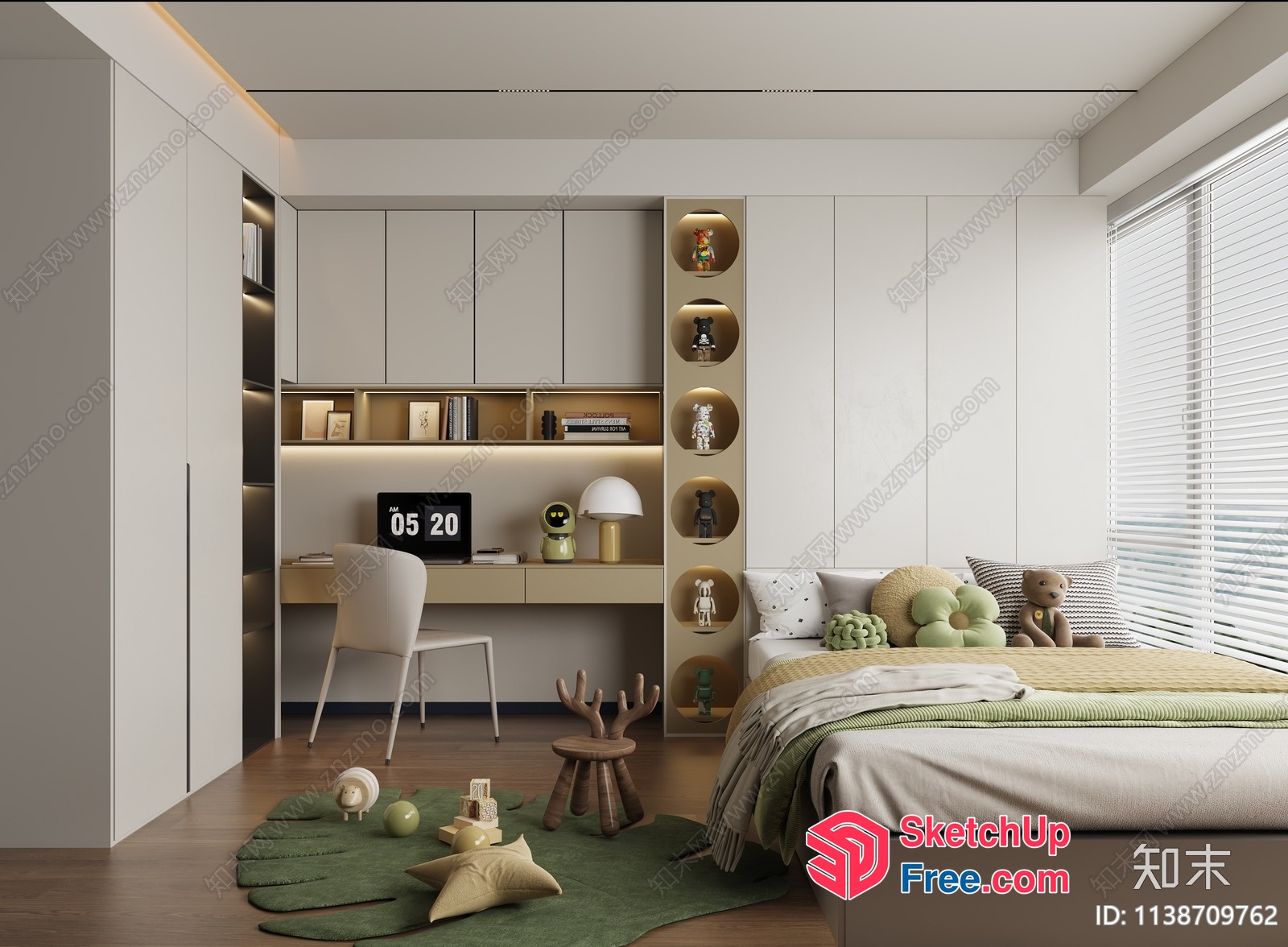 Modern Minimalist Bedroom With Neutral Color Scheme And Natural Elements 3D SketchUp File