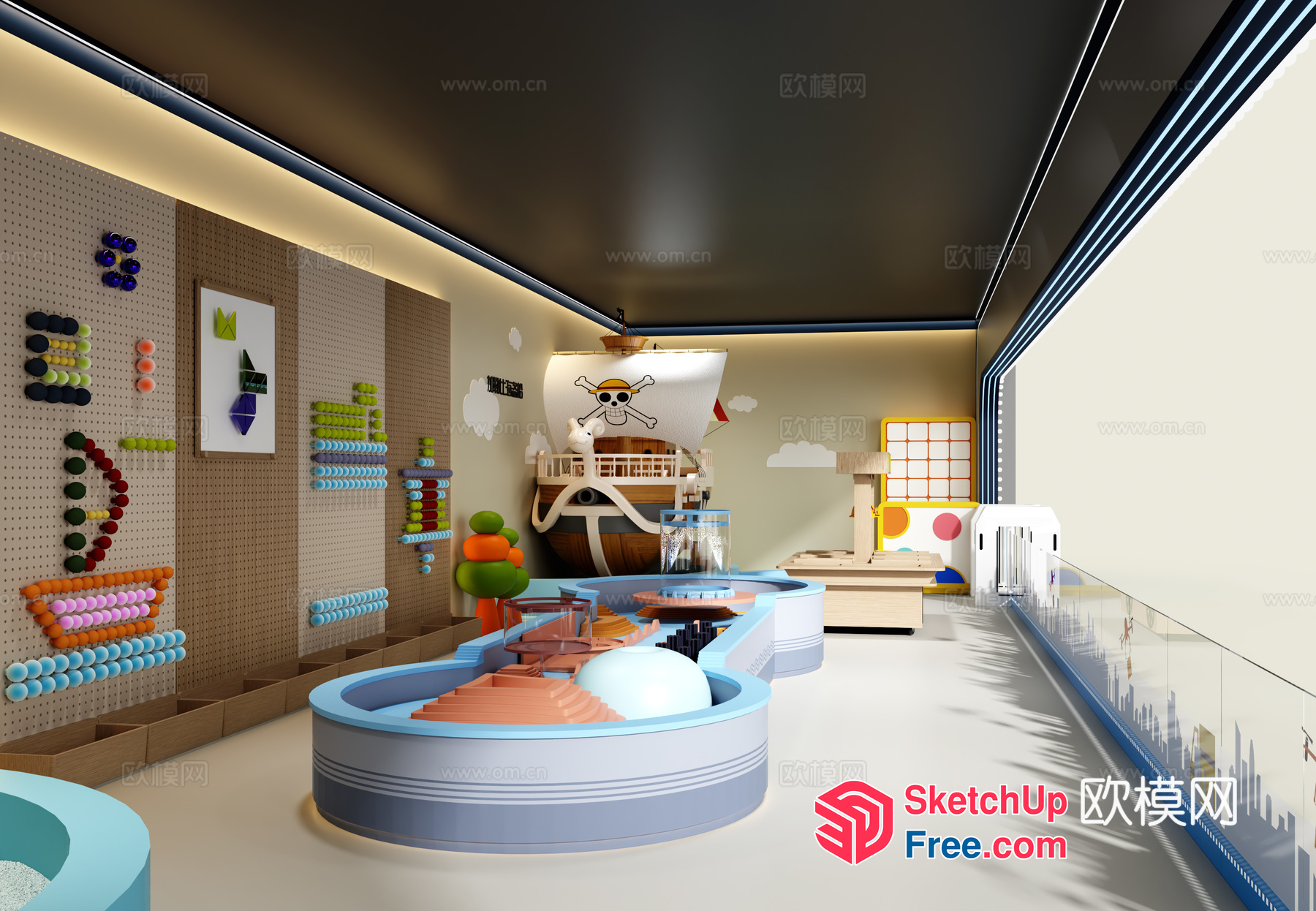 Modern Playful Pirate Ship Themed Playroom 3D SketchUp File