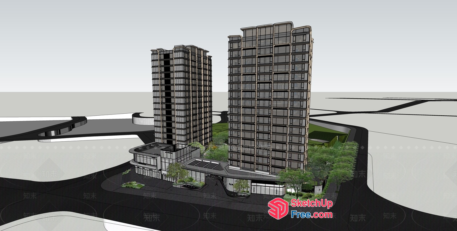 Modern Apartment Complex 3D SketchUp File