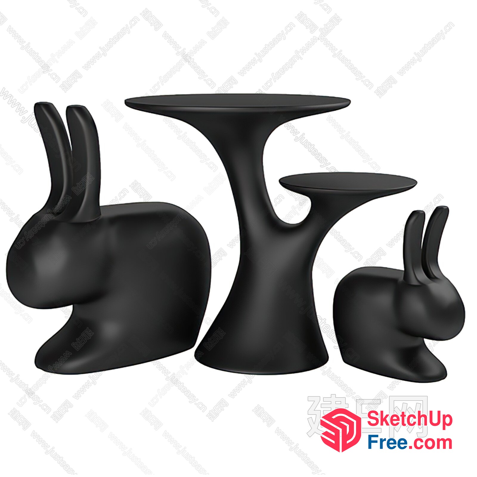 Modern Black Rabbit Shaped Furniture Set 3D SketchUp File