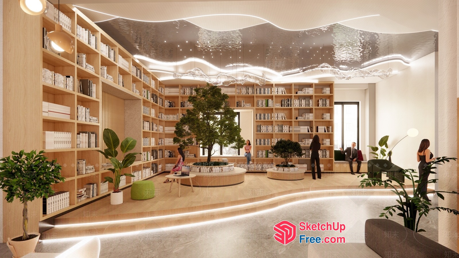 Modern Library Interior Design With Natural Light 3D SketchUp File