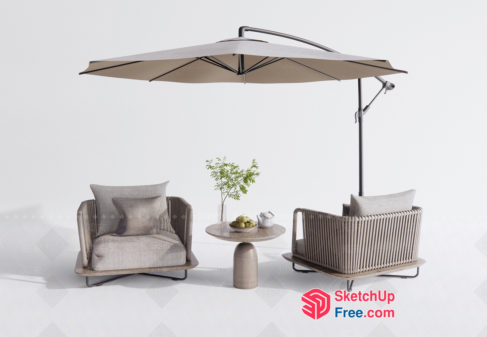 Elegant Outdoor Furniture Set With Table And Umbrella 3D SketchUp File