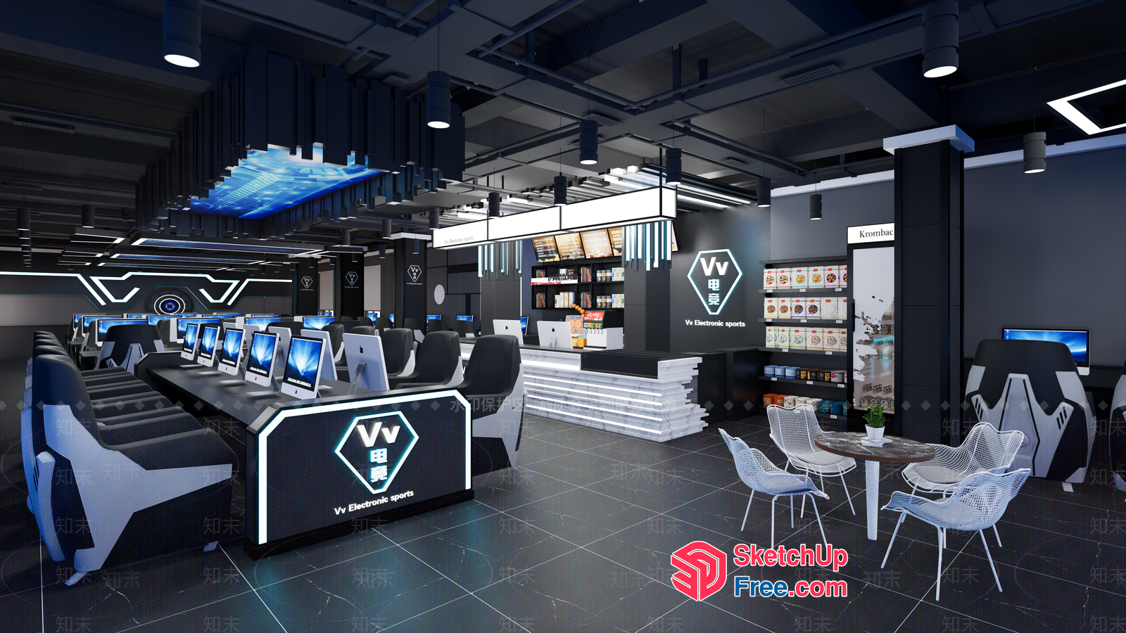Electronic Sports Venue With Gaming Stations And Seating 3D SketchUp File
