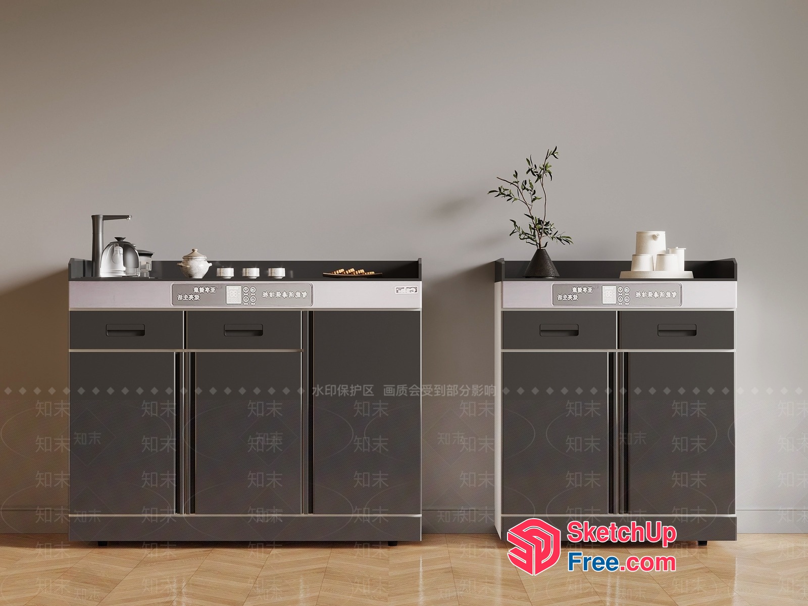 Modern Kitchen Cabinets With Appliances And Decor 3D SketchUp File