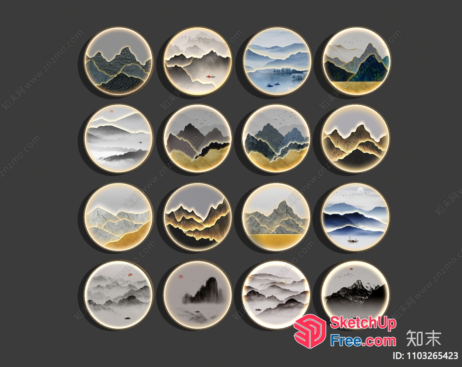 Mountainous Landscape Circular Decorations 3D SketchUp File