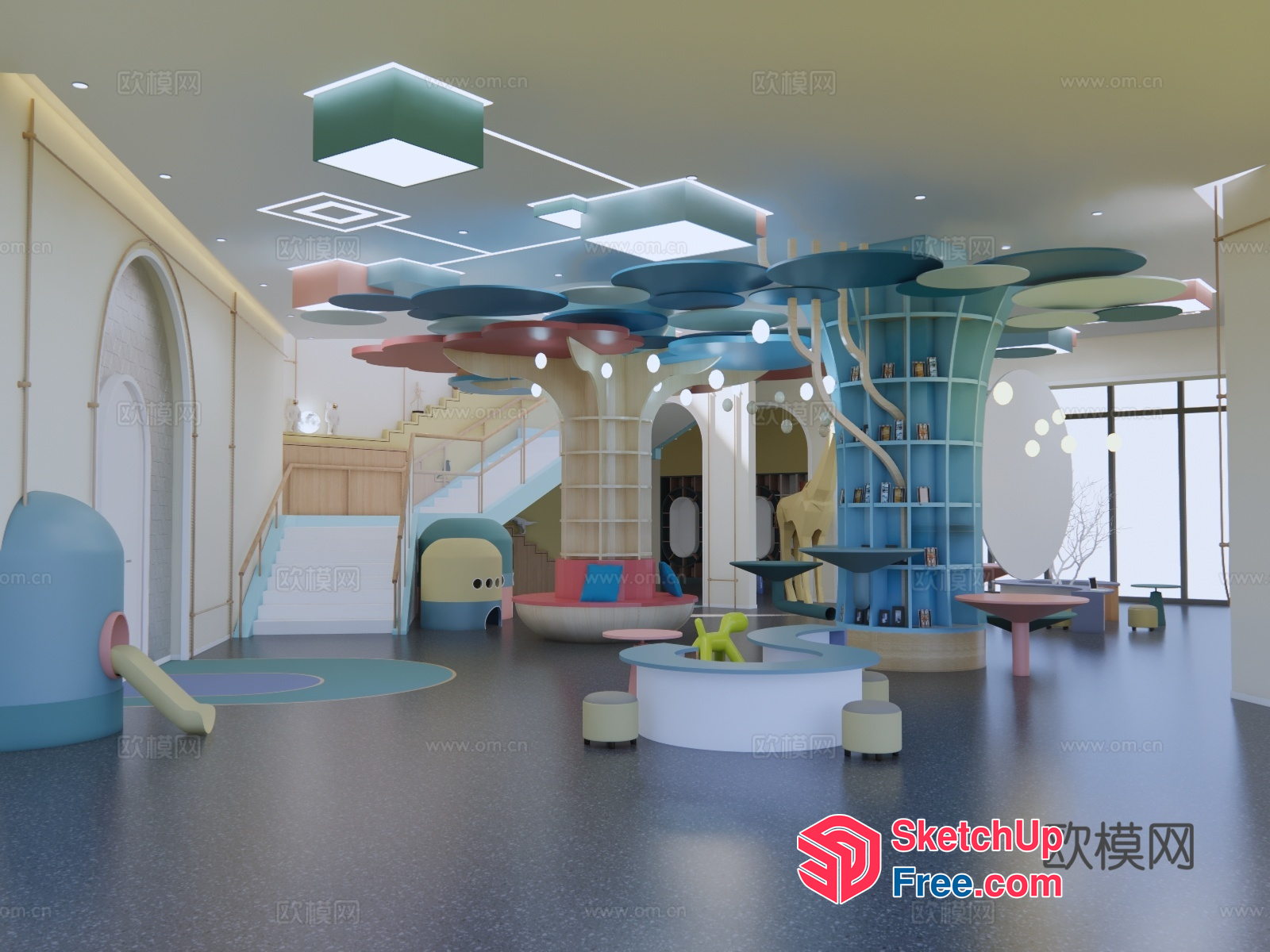 Vibrant Modern Playroom With Whimsical Tree Design 3D SketchUp File