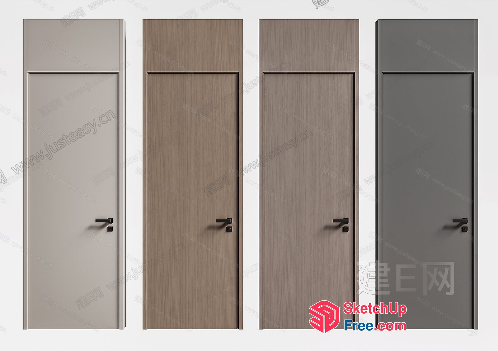 Four Tall Doors In Various Colors 3D SketchUp File