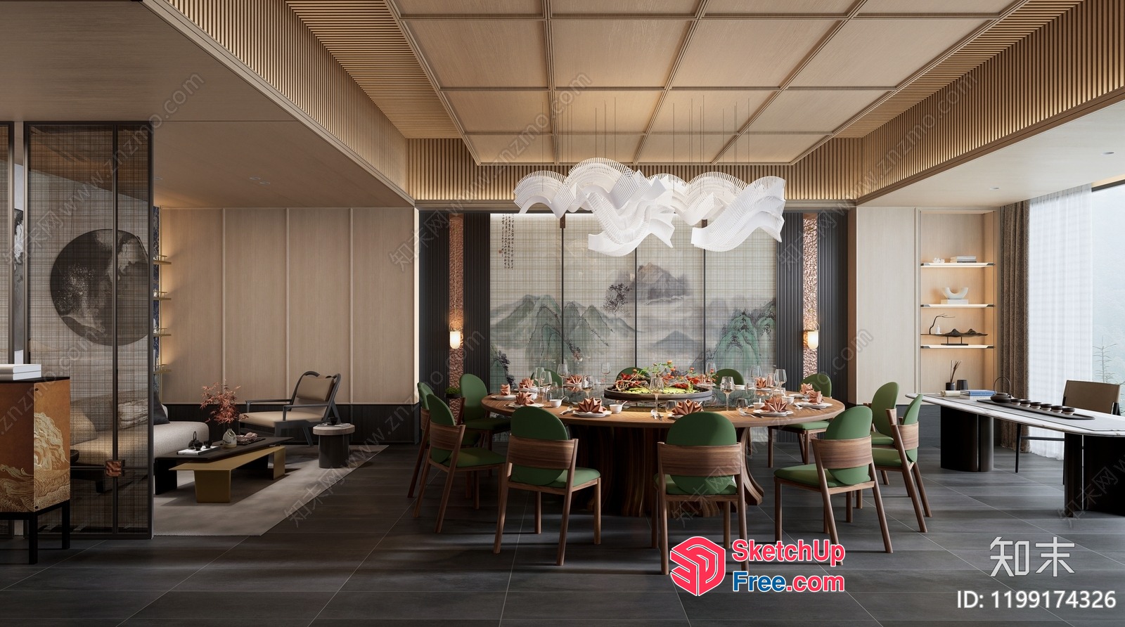 Elegant Dining Room With Japanese Style Furniture And Decor 3D SketchUp File