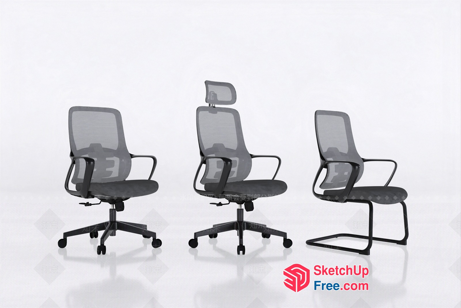 Three Office Chairs In A Row 3D SketchUp File