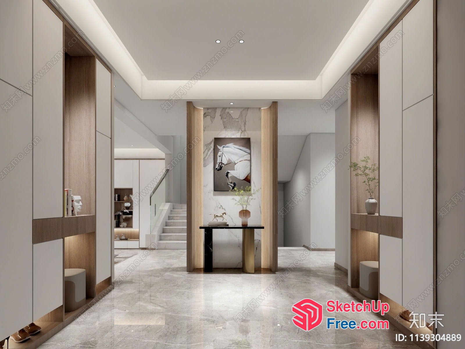 Modern Interior With Elegant Horse Painting And Sleek Furniture 3D SketchUp File