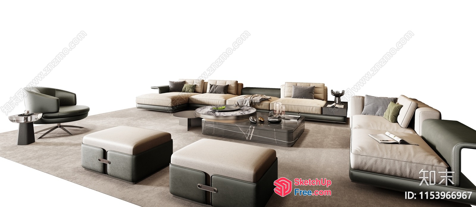 Minimalist Living Room With Creamy Style Sofa 3D SketchUp File