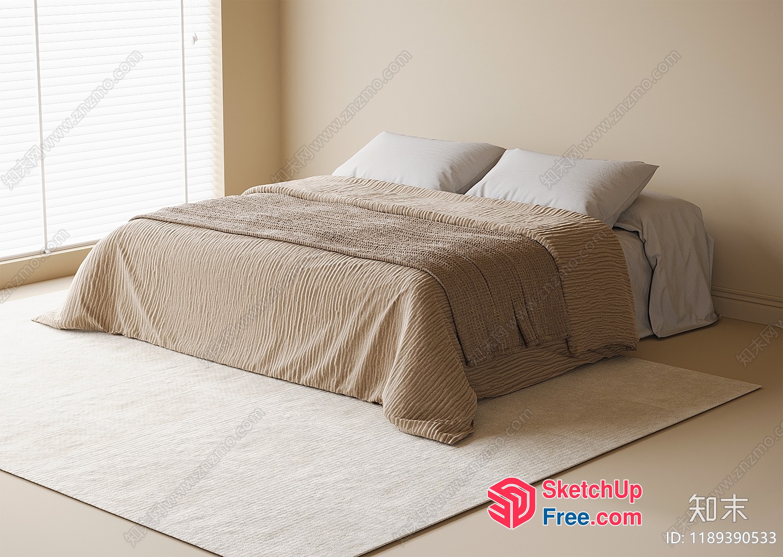 Neutral-Toned Minimalist Bedroom Interior 3D SketchUp File