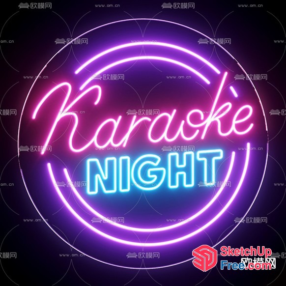Vibrant Neon Karaoke Sign 3D SketchUp File