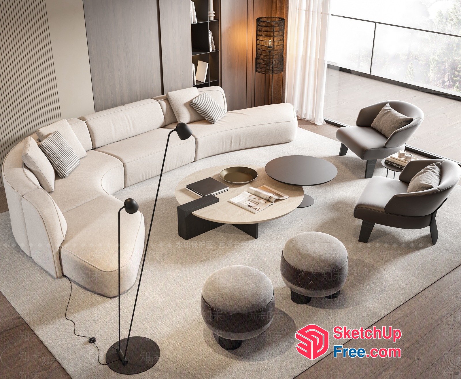 Modern Living Room With Neutral Color Scheme And Sleek Furniture 3D SketchUp File