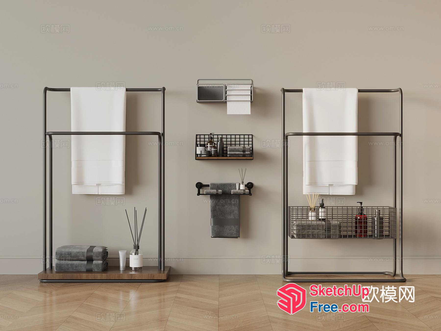 Modern Bathroom Decor With Towel Racks And Storage 3D SketchUp File