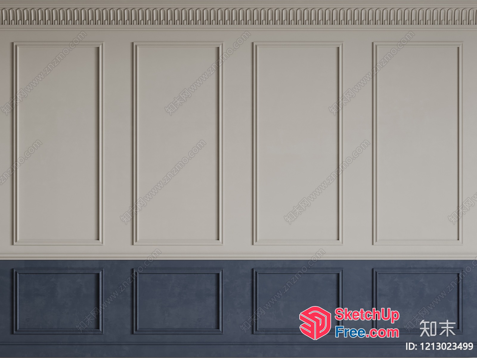 Classic Moulding Design On Creamy And Grey Walls 3D SketchUp File