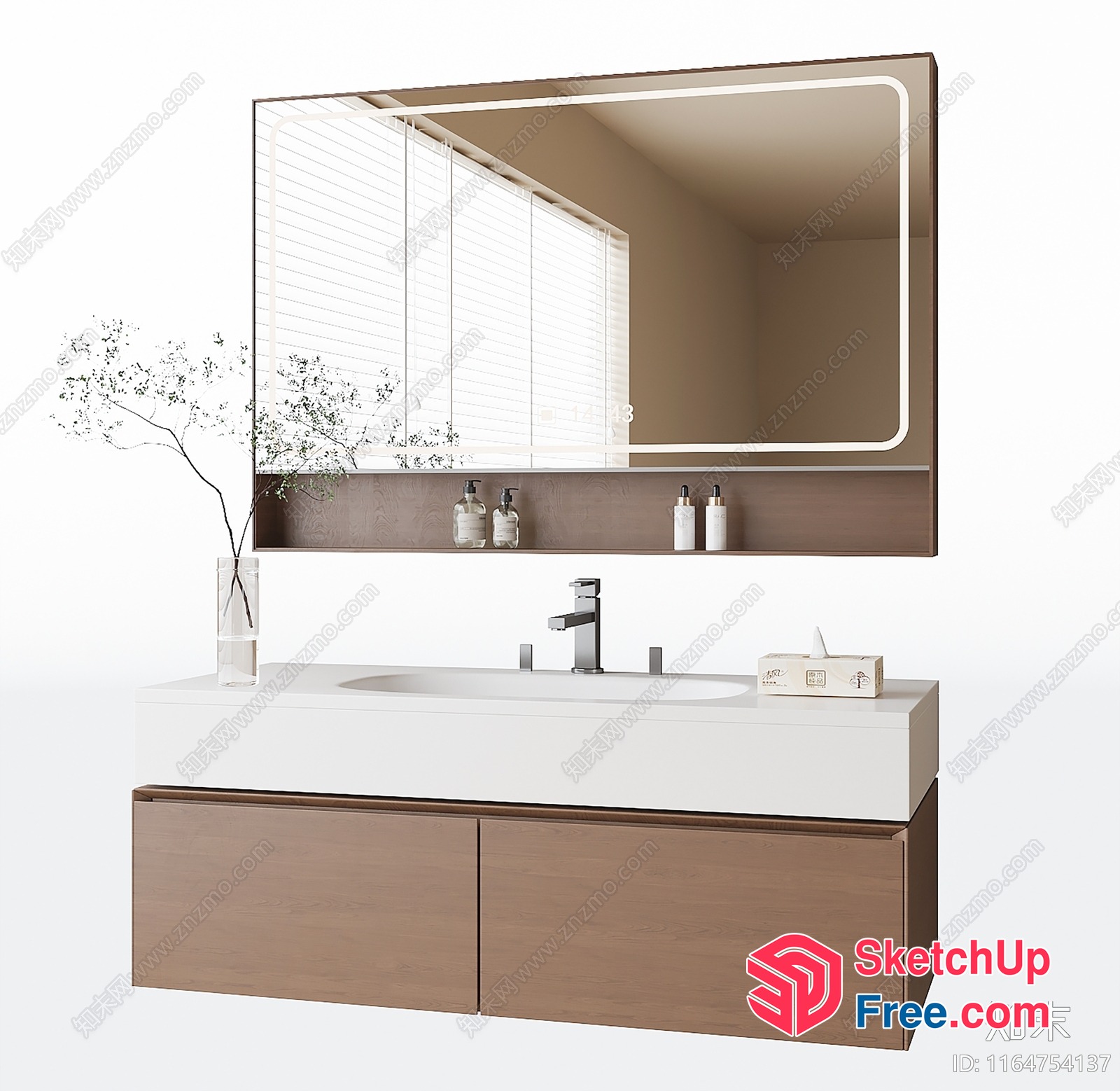Modern Minimalist Bathroom Vanity With Large Mirror 3D SketchUp File