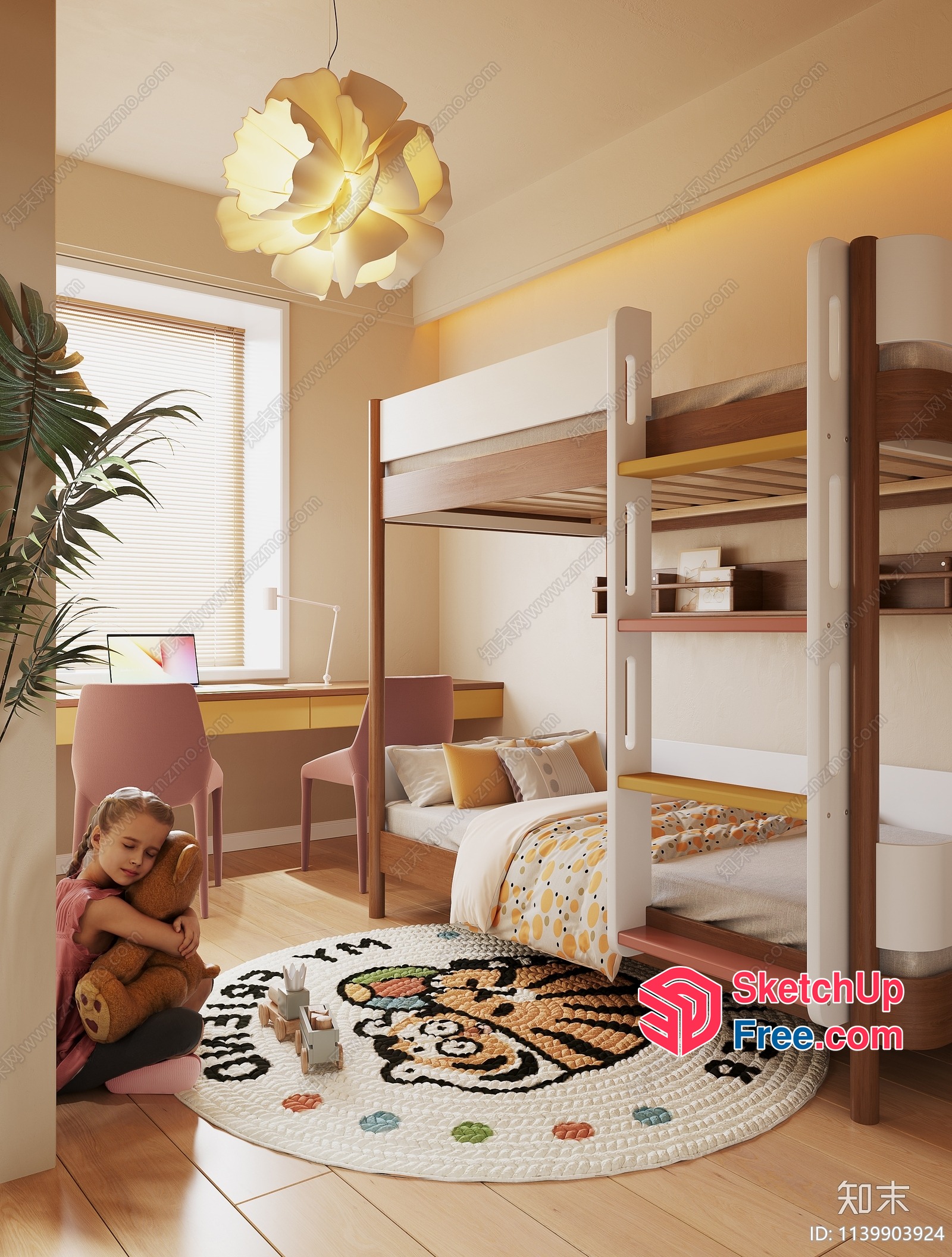 Cozy Child'S Bedroom With Bunk Bed And Play Area 3D SketchUp File