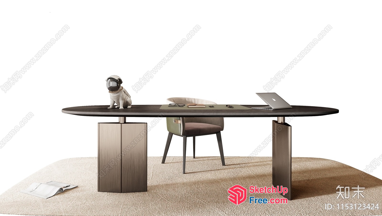 Modern Office Desk With Pug In Space Helmet 3D SketchUp File