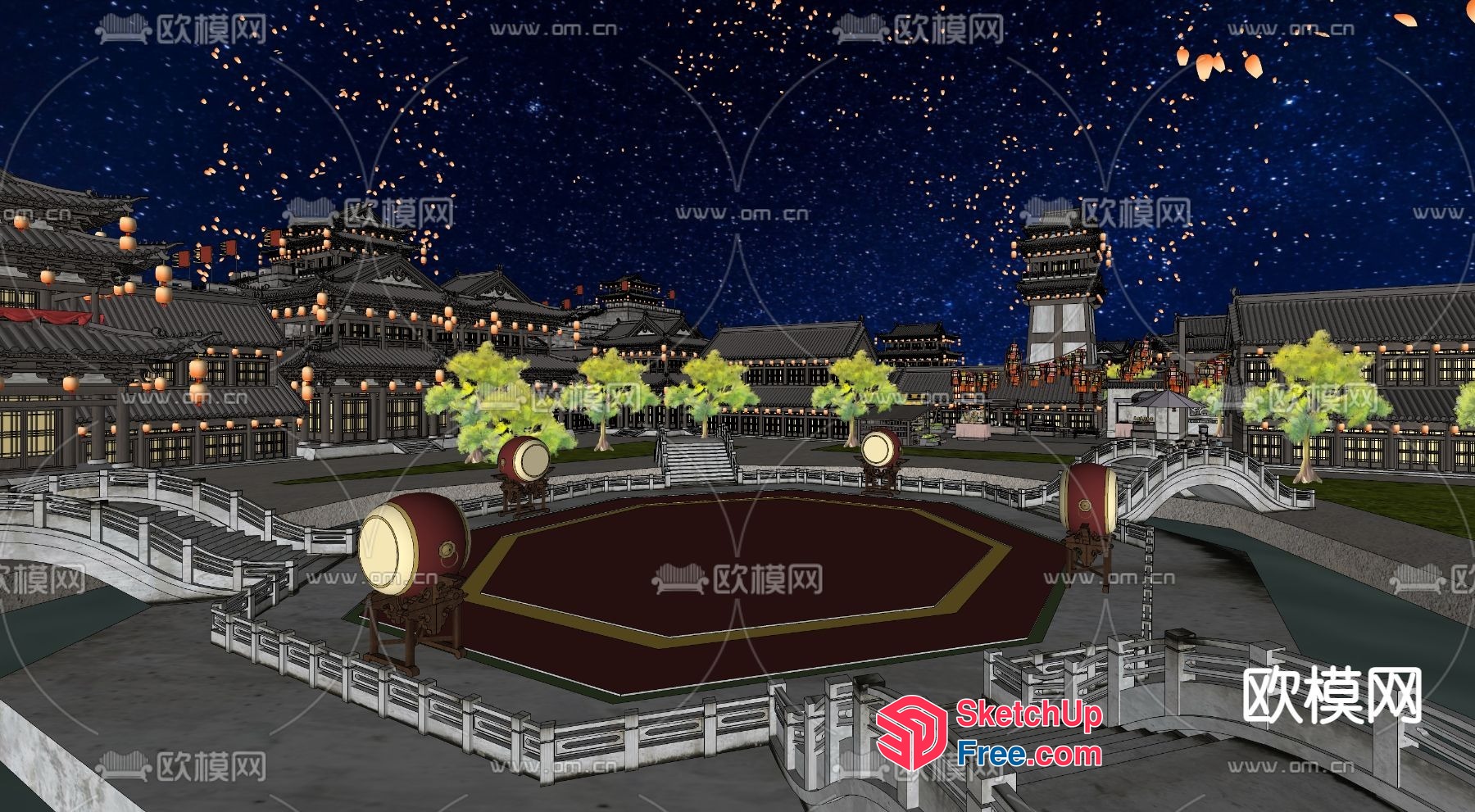 Night Market In Traditional Asian Architecture 3D SketchUp File