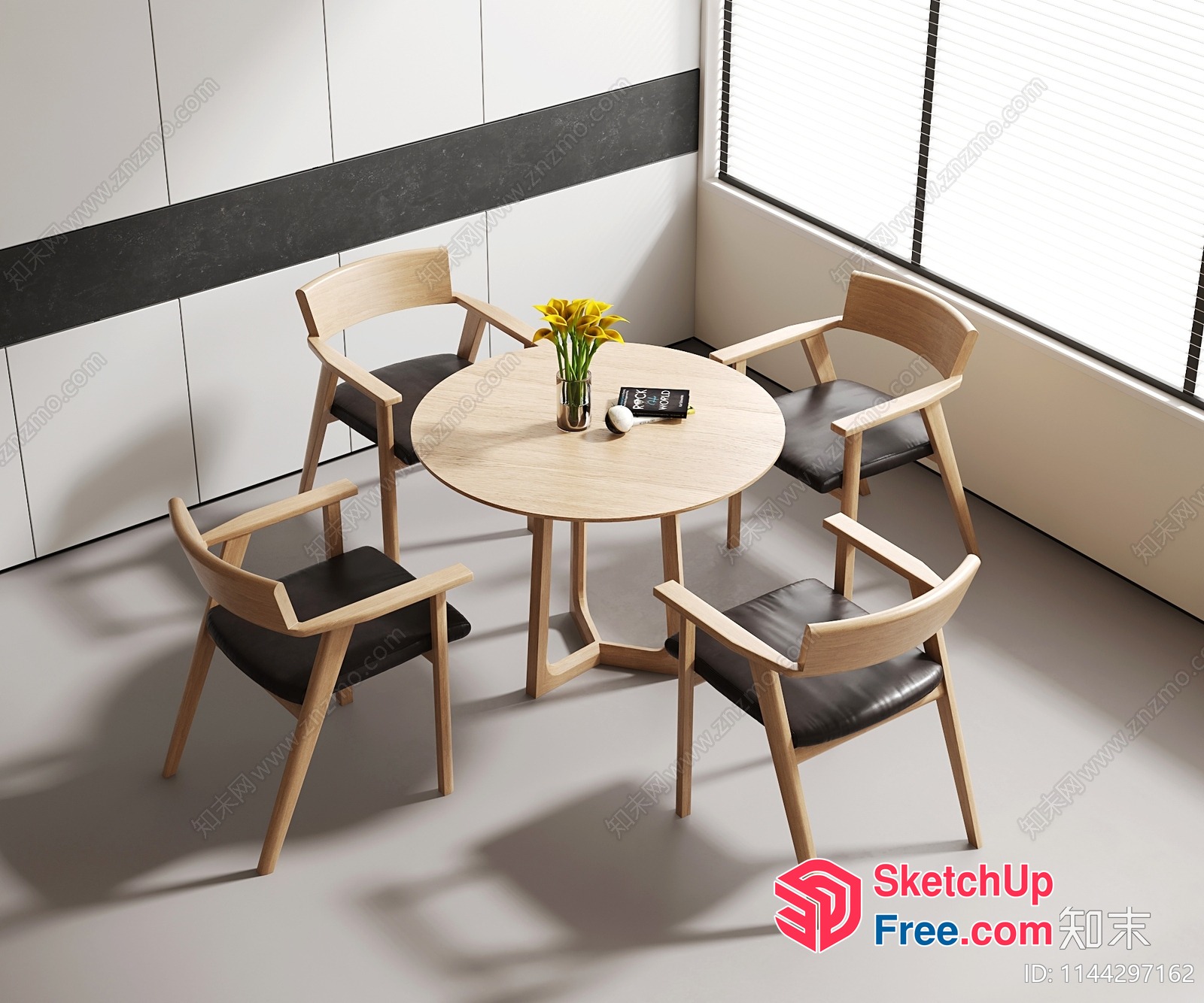 Round Table And Chairs In A Minimalist Style Interior 3D SketchUp File