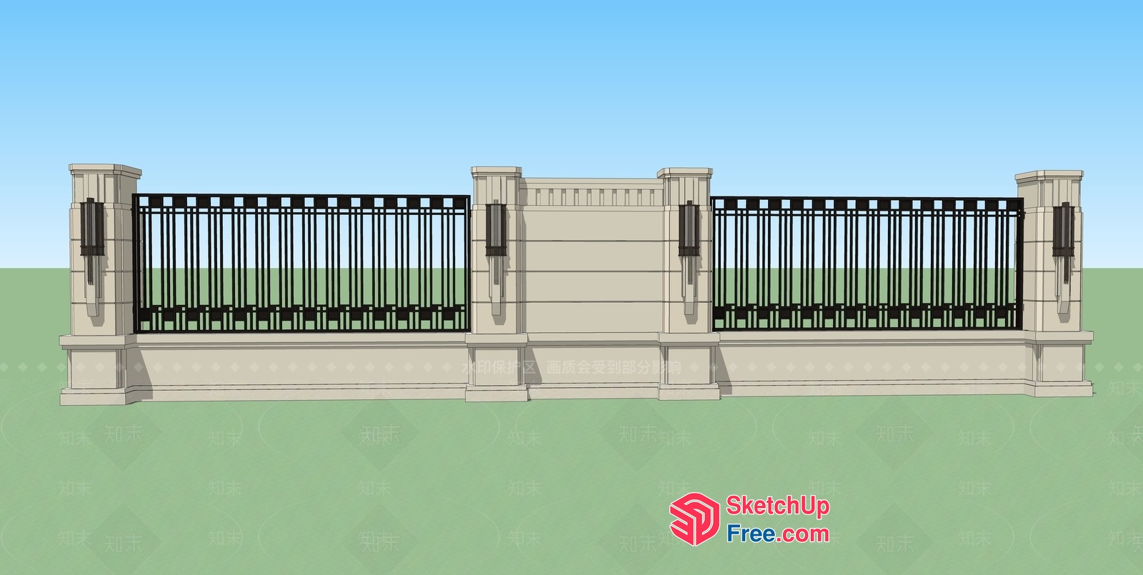 Ornate Stone And Iron Fence Design 3D SketchUp File