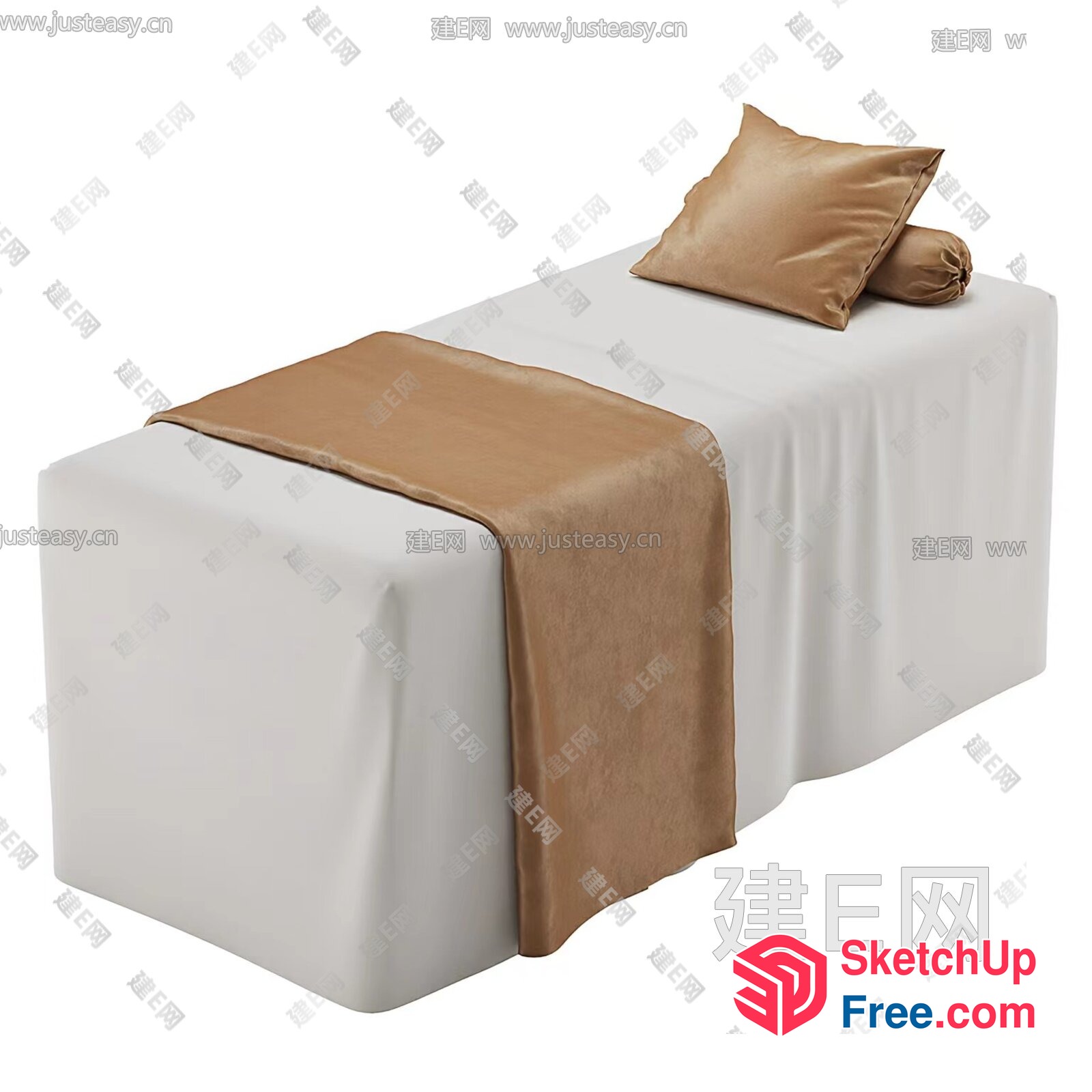Massage Table With White Sheet And Brown Pillow 3D SketchUp File