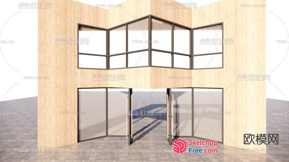Modern Glass Curtain Wall Entrance 3D SketchUp File