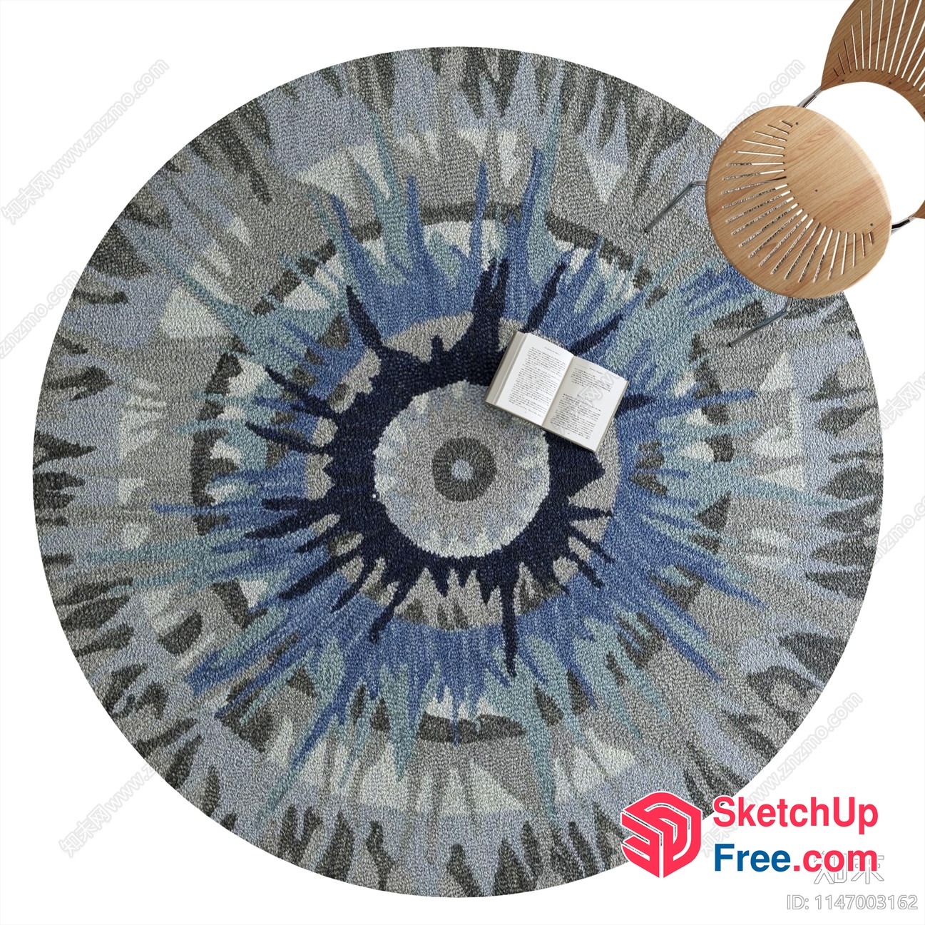 Round Rug With A Large Eye Design And Blue Accents 3D SketchUp File