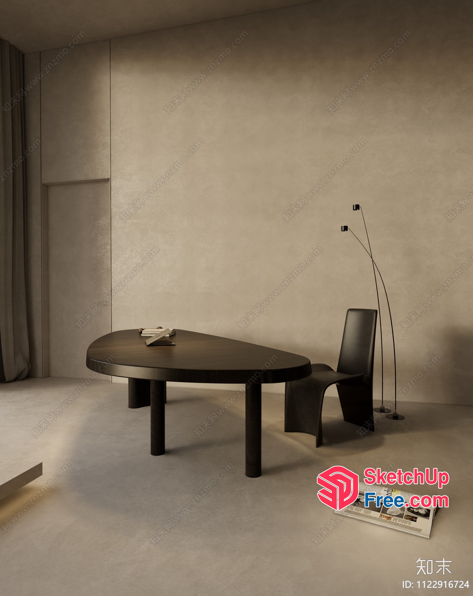 Minimalist Office Space With Curved Furniture And Light Wall 3D SketchUp File
