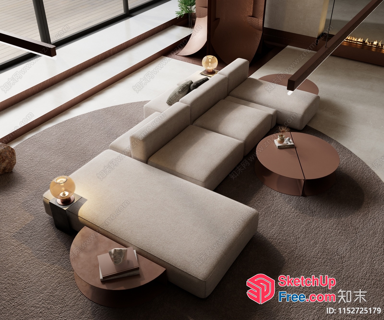 Modern Minimalist Living Room With Creamy Style Sofa 3D SketchUp File