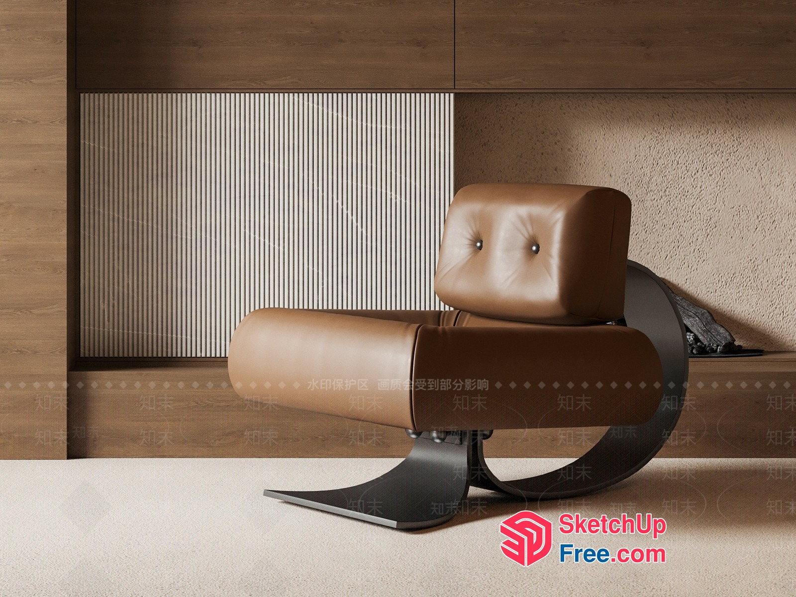 Modern Leather Chair With Curved Base And Tufted Back 3D SketchUp File
