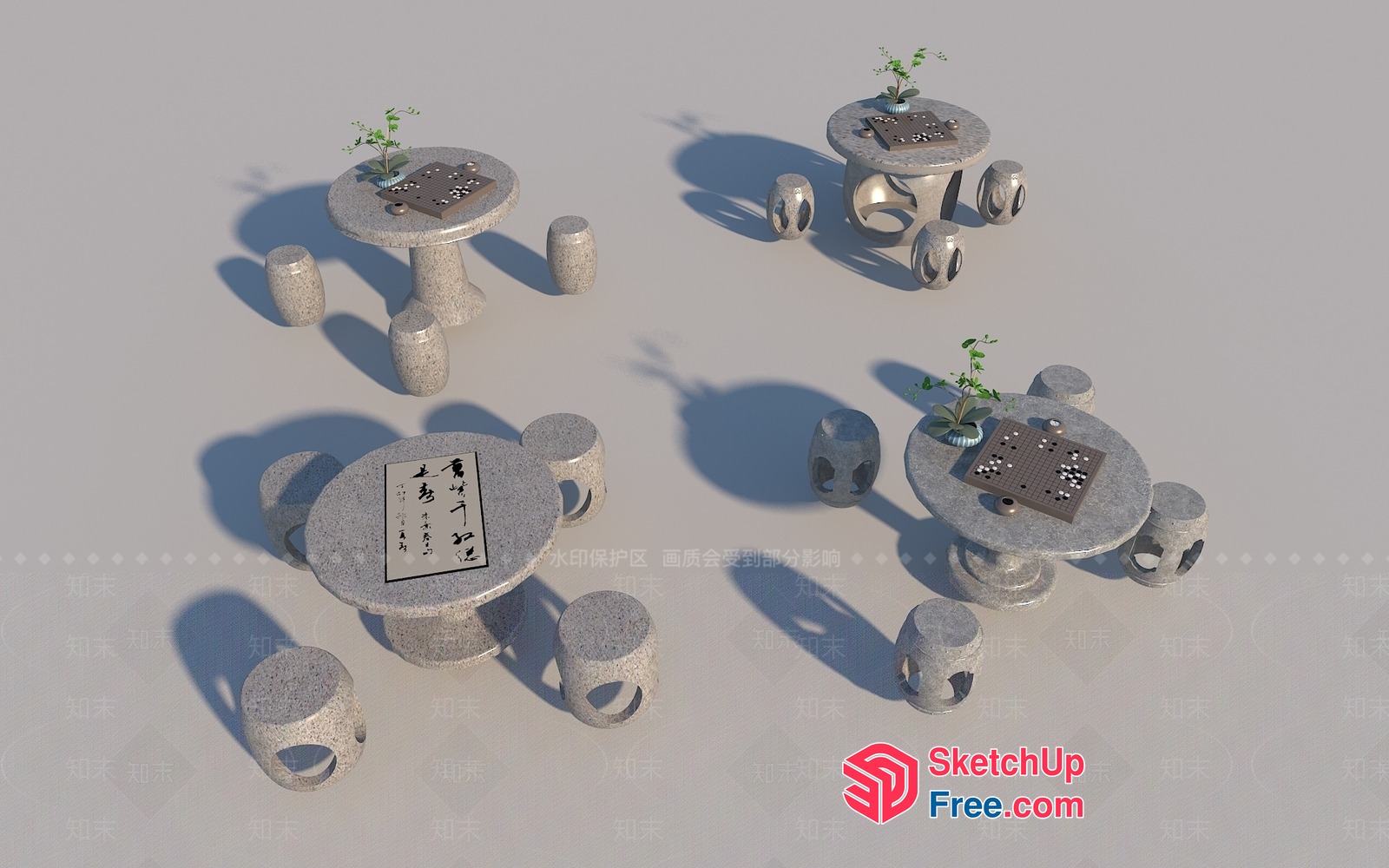 Stone Tables And Stools Set 3D SketchUp File