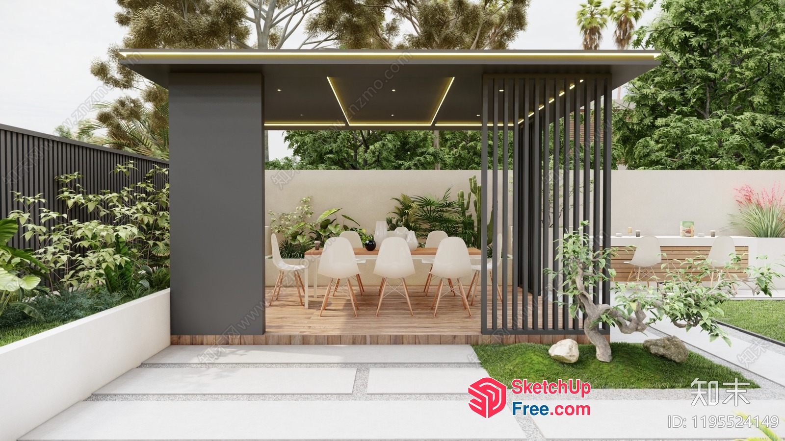 Modern Outdoor Dining Space With Natural Surroundings 3D SketchUp File